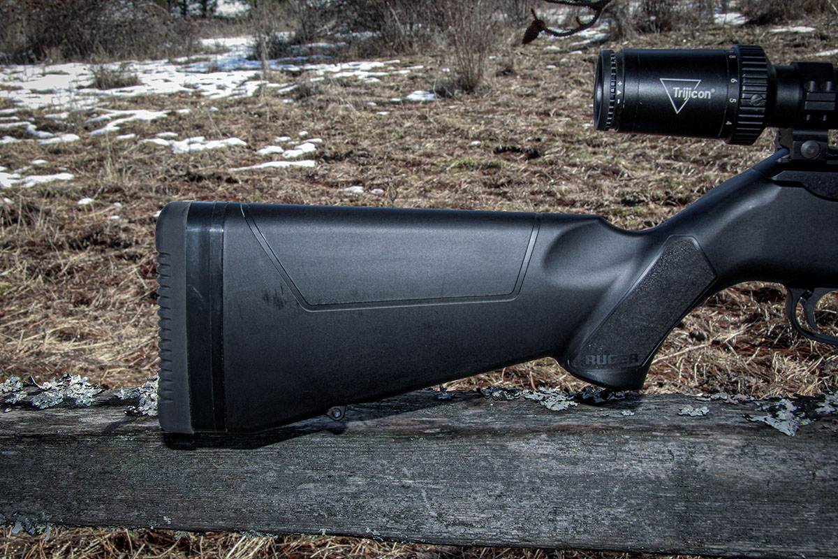 The buttstock of the Ruger PC Carbine includes a soft rubber recoil pad and a stacking spacer system that allows length of pull adjustments between 12.62 and 14.12 inches.